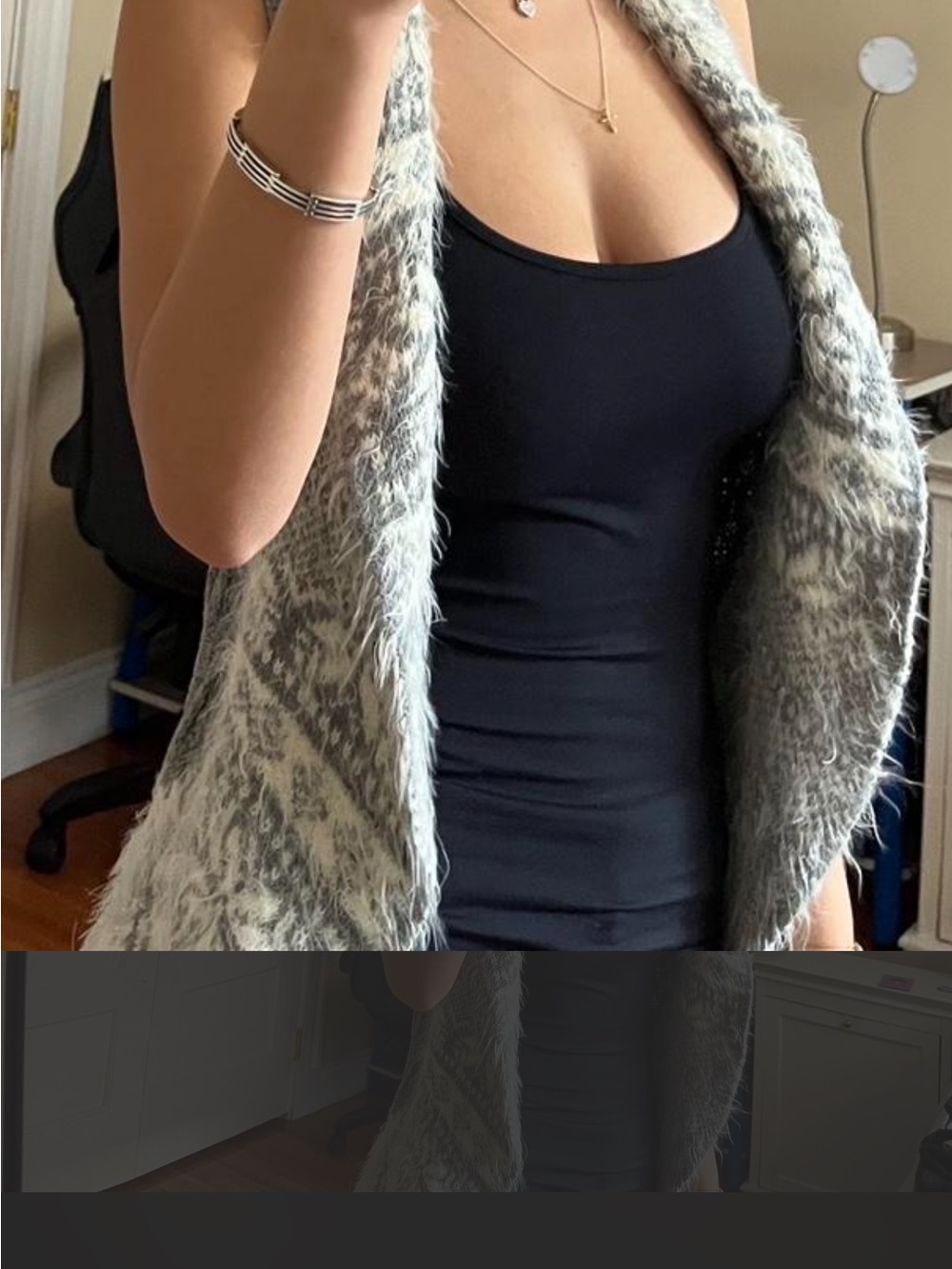 Max Studio Very sexy & Stylish! Gray & White Faux Fur Open Front Vest